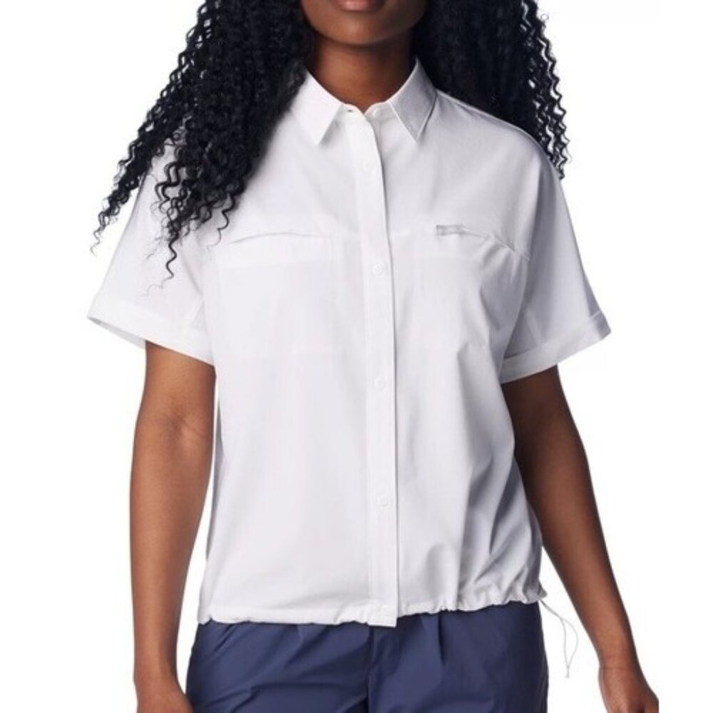 Columbia Women's Boundless Trek Short Sleeve Button Up White Omni Shade Small